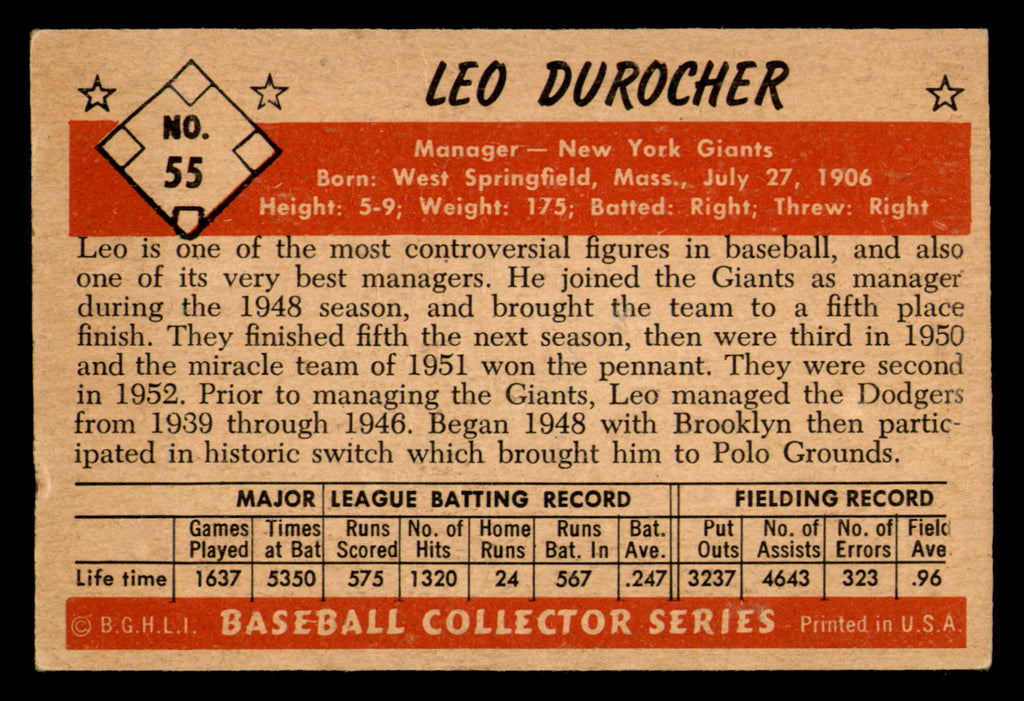 1953 Bowman Color Leo Durocher #55 HOF