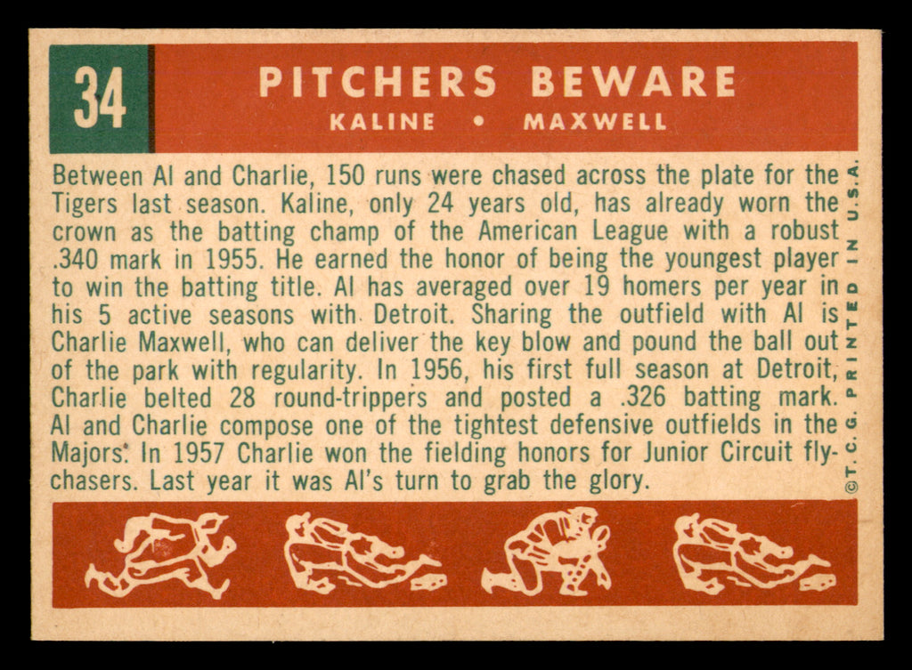 1958 Topps Pitchers Beware - Charlie Maxwell Al Kaline #34