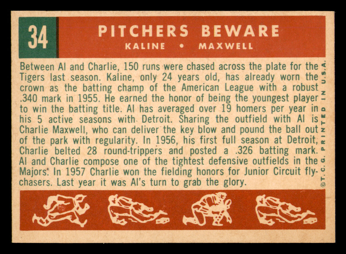 1958 Topps Pitchers Beware - Charlie Maxwell Al Kaline #34
