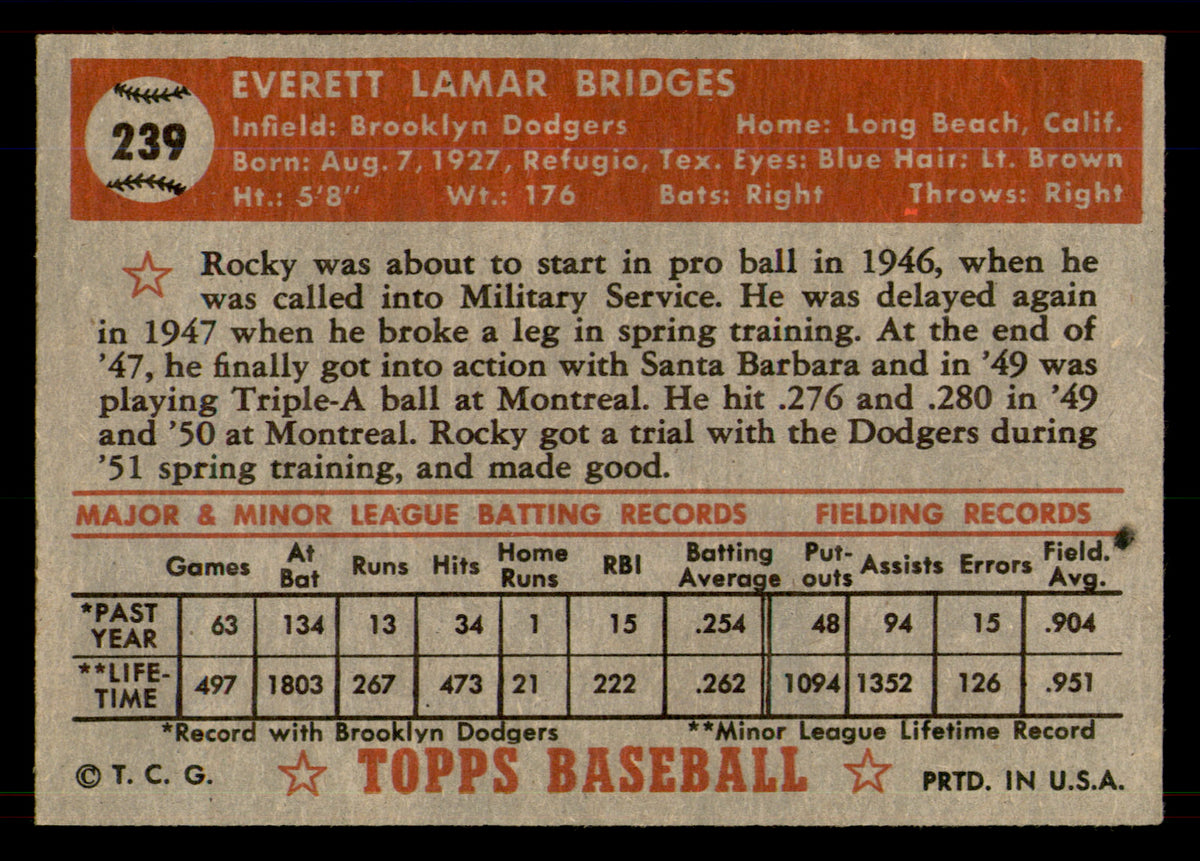 1952 Topps Rocky Bridges #239
