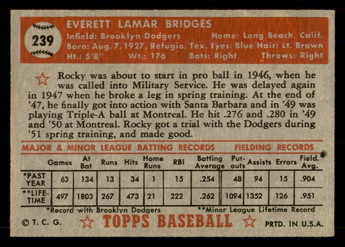 1952 Topps Rocky Bridges #239