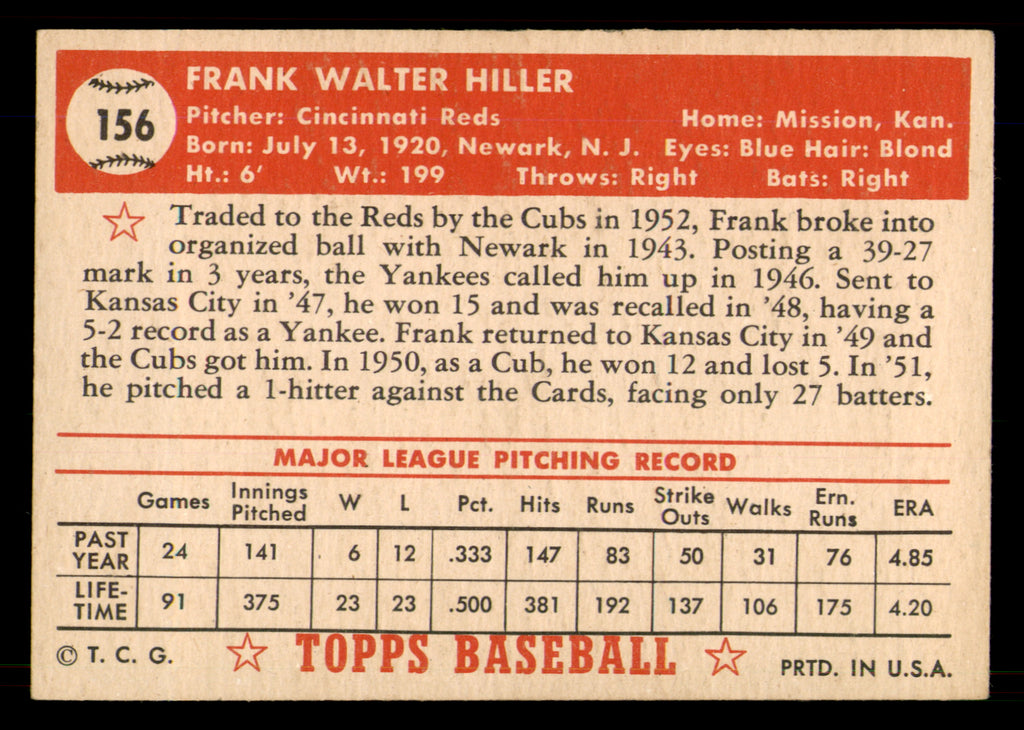 1952 Topps Frank Hiller #156