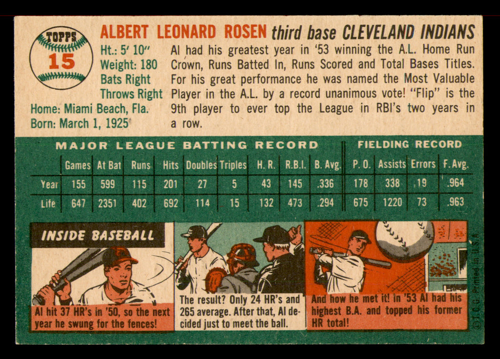 1954 Topps Al Rosen #15