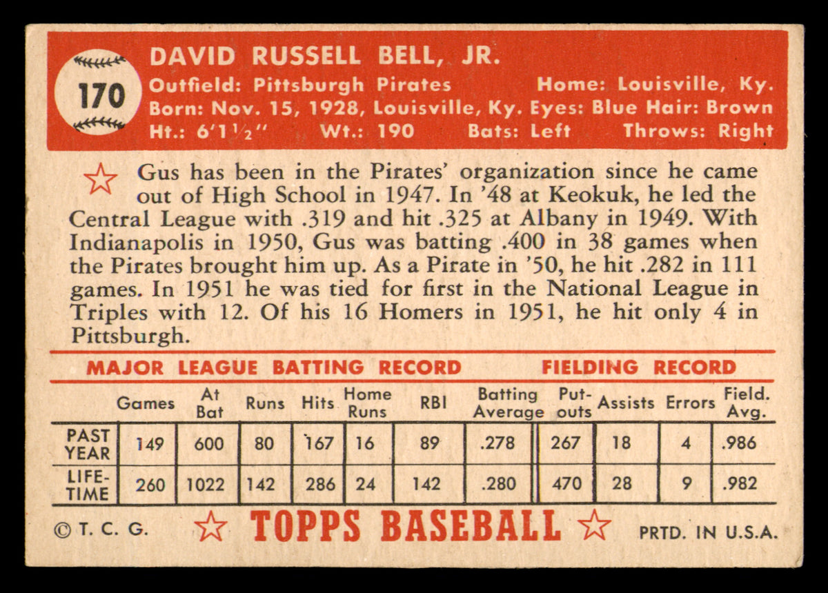 1952 Topps Gus Bell #170