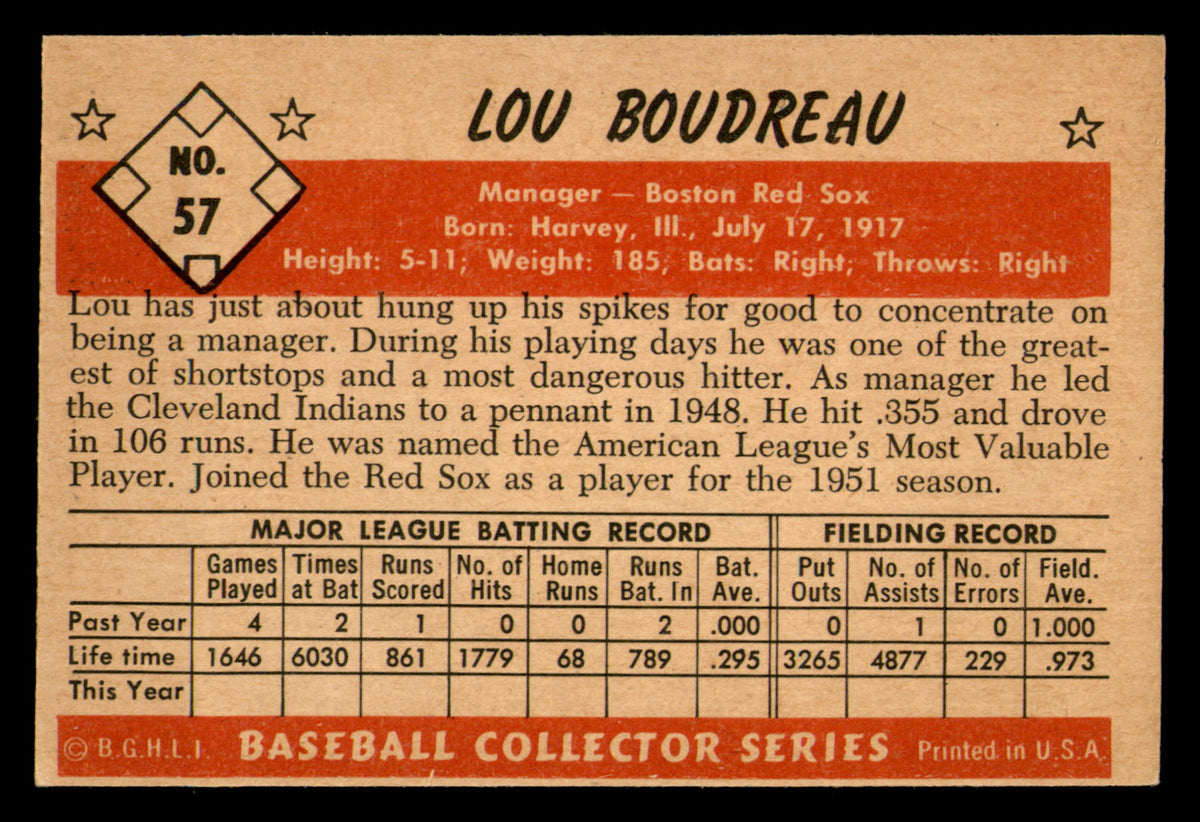 1953 Bowman Color Lou Boudreau #57