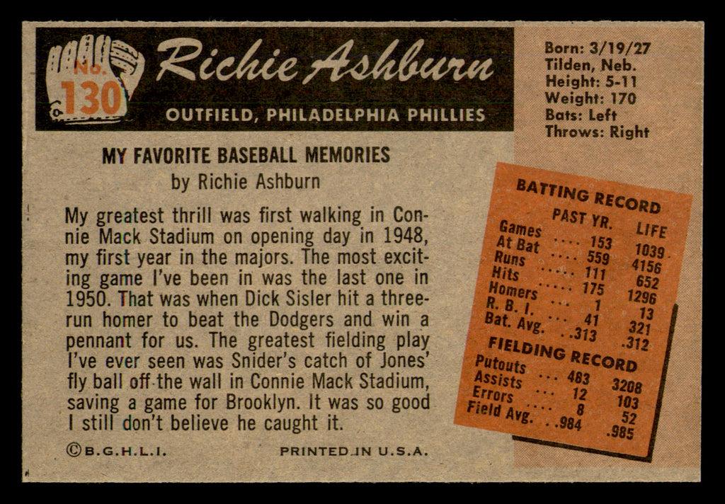 1955 Bowman Richie Ashburn #130 HOF