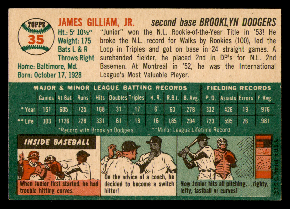 1954 Topps Junior Gilliam #35