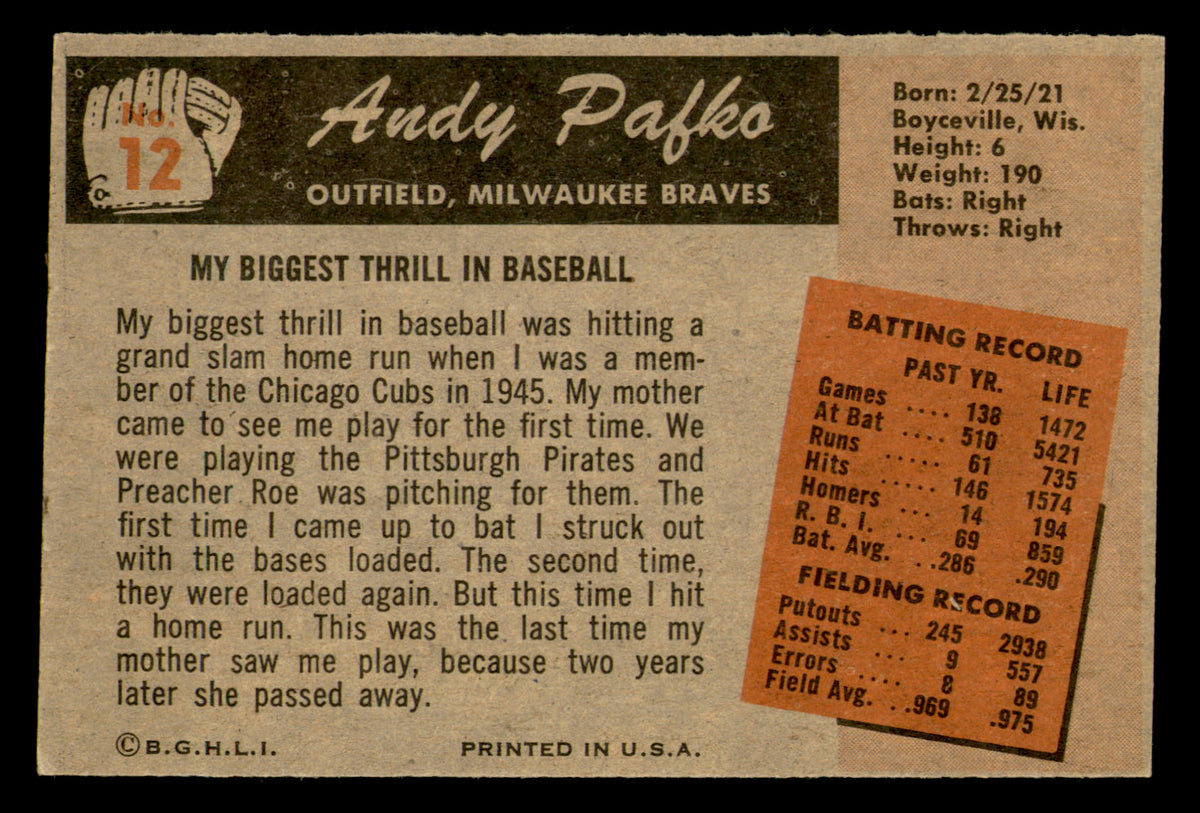 1955 Bowman Andy Pafko #12