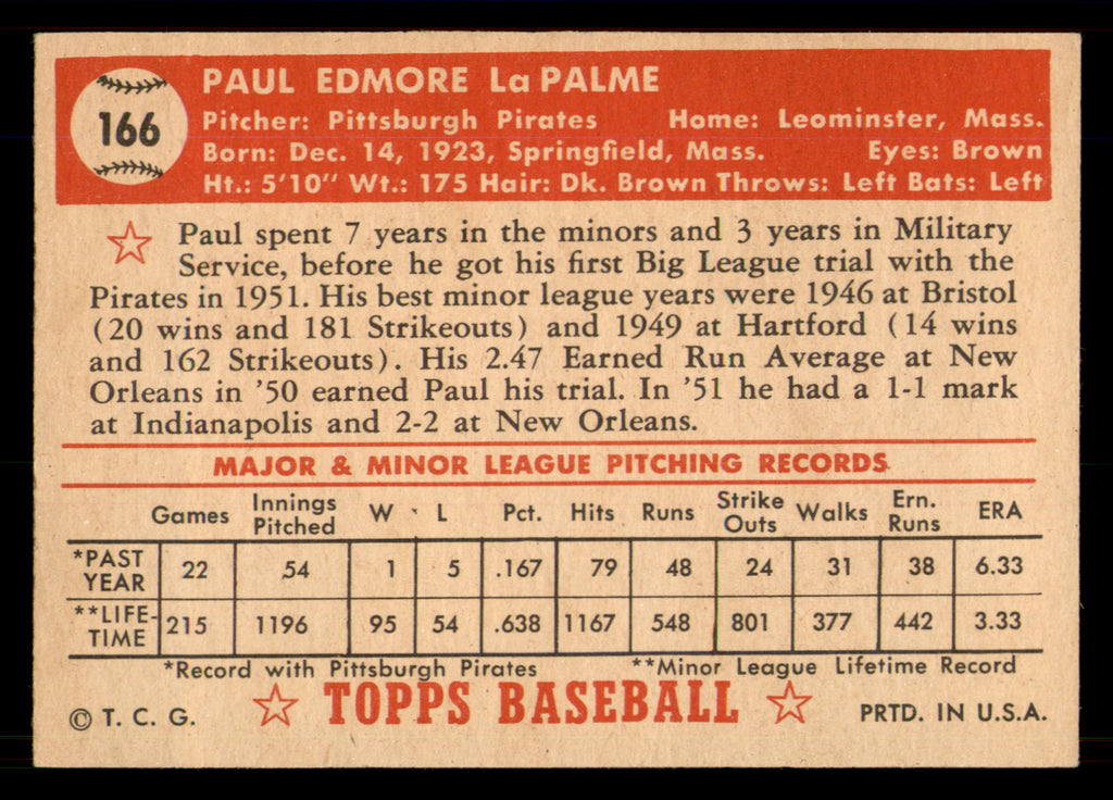 1952 Topps Paul LaPalme #166
