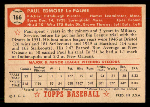 1952 Topps Paul LaPalme #166