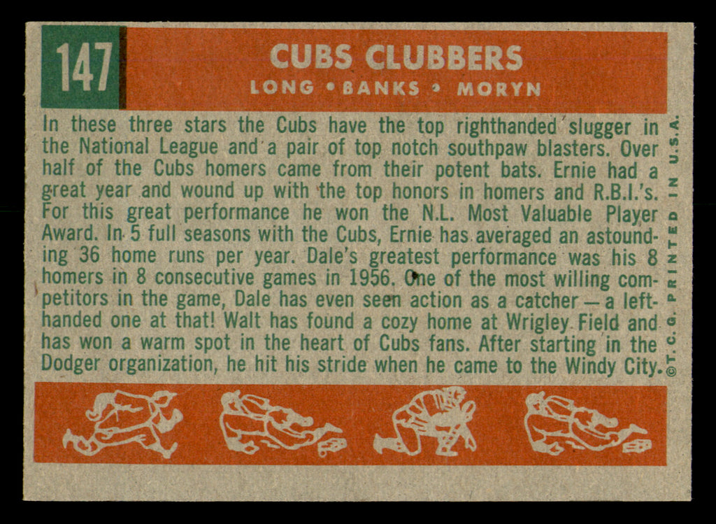 1959 Topps  Cubs Clubbers (Ernie Banks, Dale Long, Walt Moryn) #147