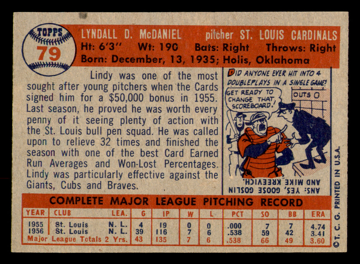 1957 Topps Lindy McDaniel #79 RC